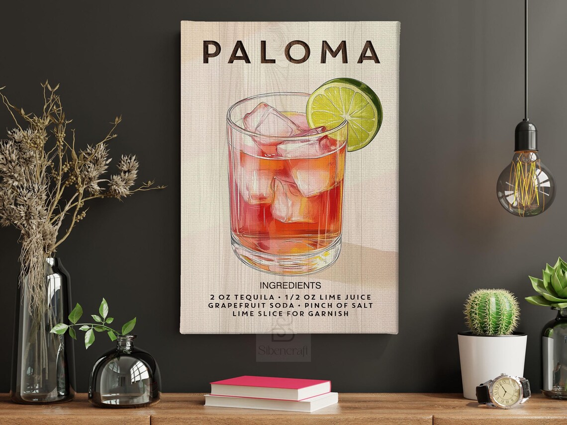 Paloma Cocktail Poster Print, Bar Wall Art - Image 6