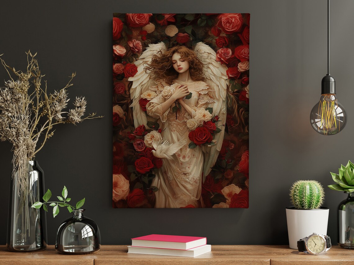 Angel in Roses, Catholic Faith Flower Art Print - Image 4
