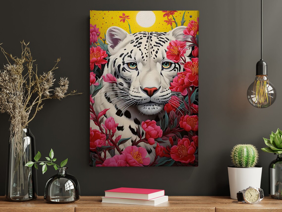 Matisse-Inspired White Tiger and Flowers Art Print - Image 4