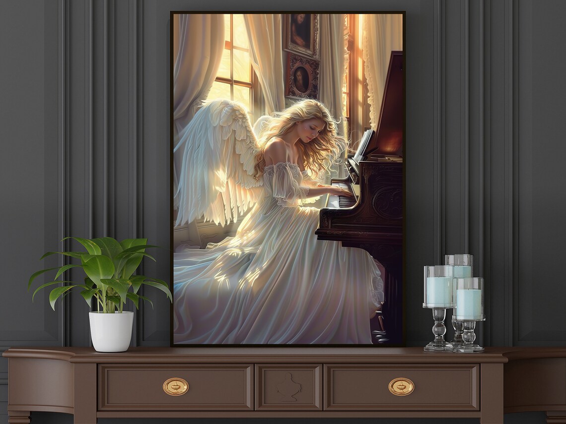Angel Playing Grand Piano Sunlit Window Heavenly Music Fantasy Poster - Image 5