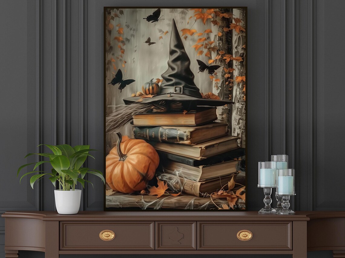 Vintage Witchy Hat and Magic Books, Halloween Poster - Image 5