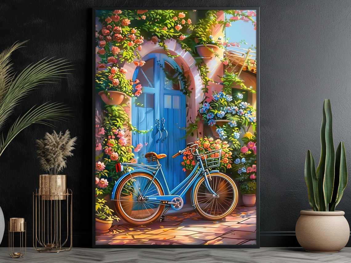 Vintage Countryside House Door Oil Painting Dreamy House Art Print Flowers Print Flowers Wall Art