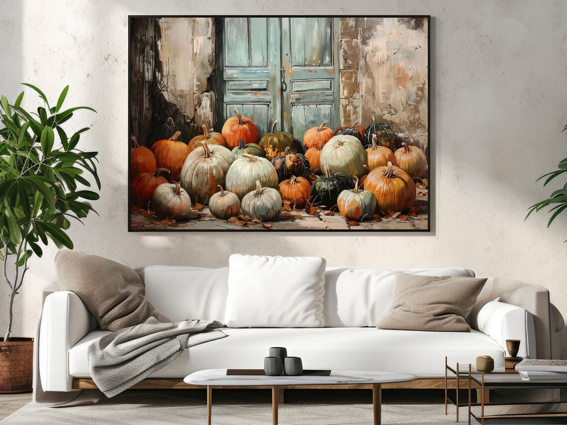 Vintage Harvest Pumpkins Pile Rustic Fall Farmhouse Wall Art Print - Image 4
