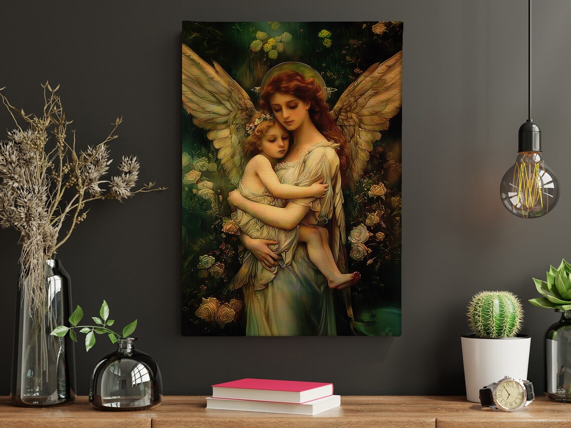 Mother Angel and Daughter Painting, Faith Poster Print - Image 4