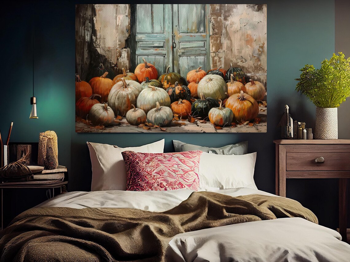 Vintage Harvest Pumpkins Pile Rustic Fall Farmhouse Wall Art Print - Image 3