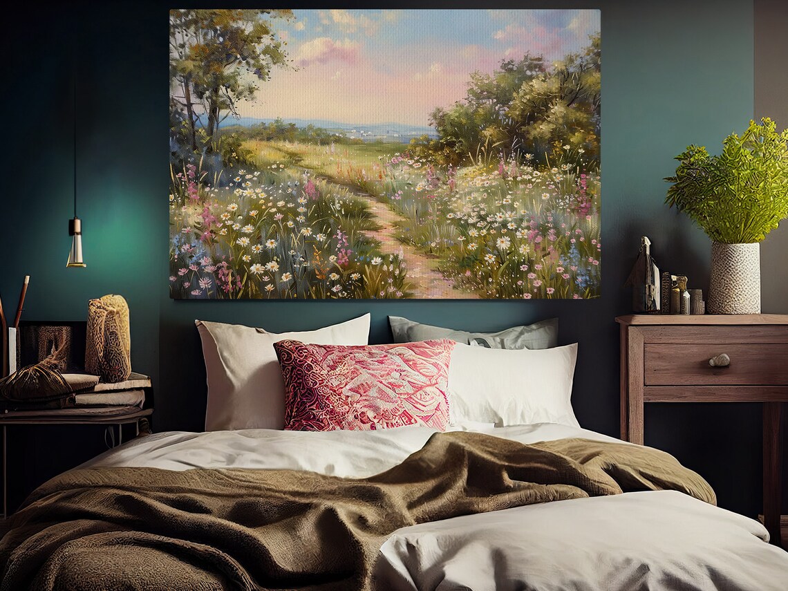 Wildflower Meadow Path At Sunset Daisies Countryside Landscape Poster - Image 5
