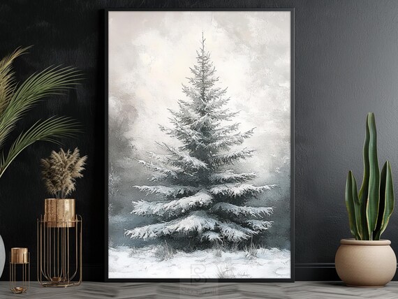 Vintage Christmas Tree Painting, Winter Holiday Poster