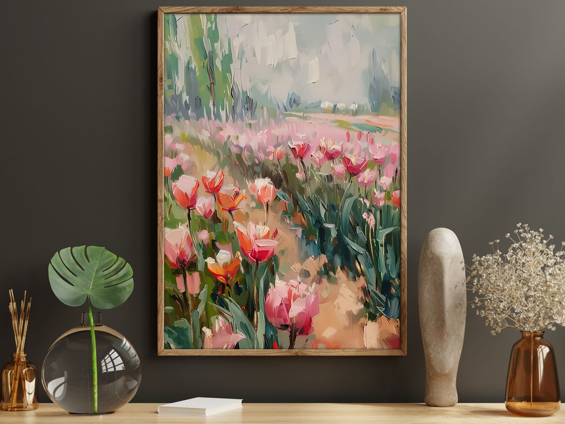 Vintage Tulips Garden Oil Painting Flowers Garden Art Print Flowers Print Botanical Wall Art Flowers Print