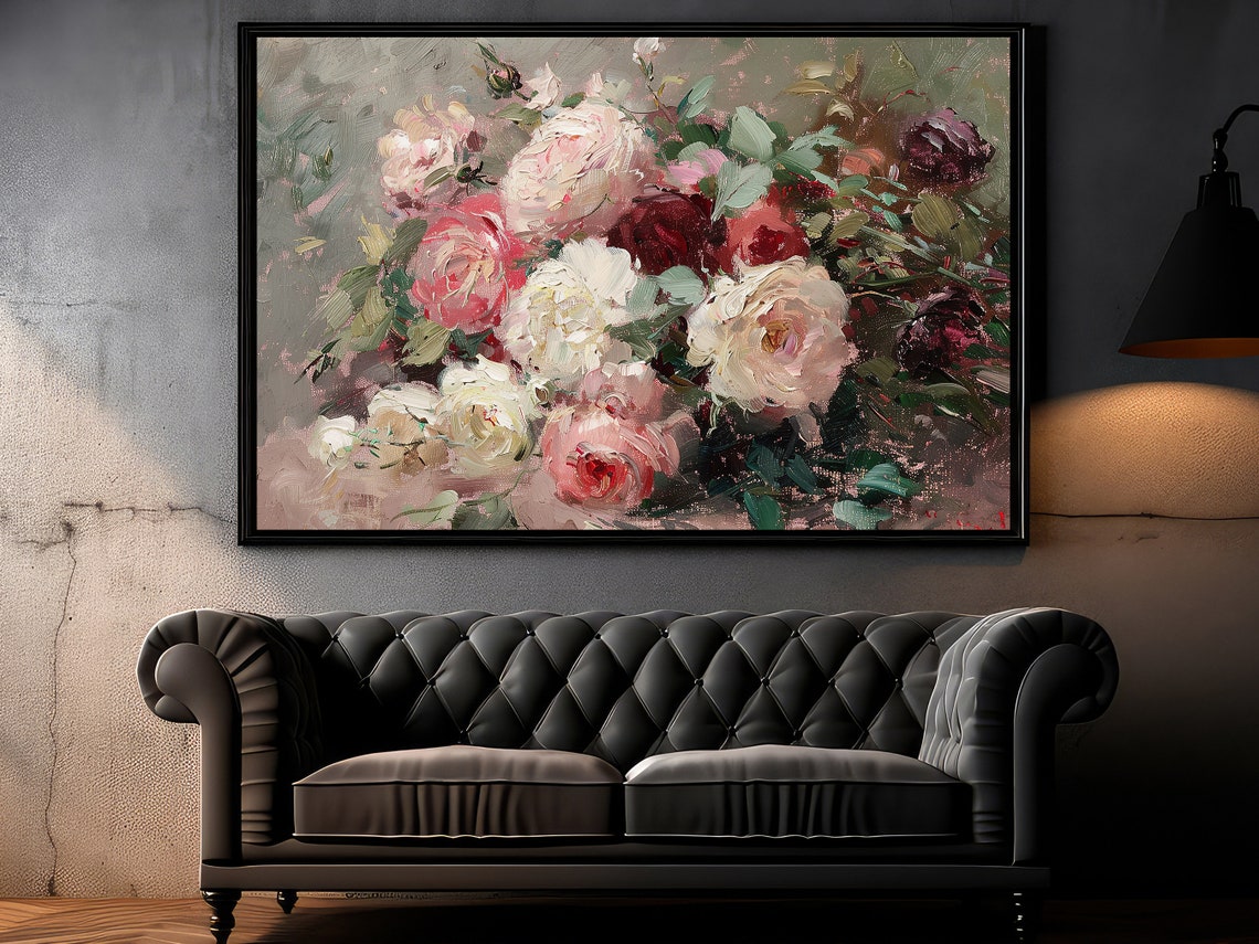 Vintage Roses Oil Painting Flowers Art Print Cottage Roses Flowers Garden Poster Flowers Wall Art - Image 2