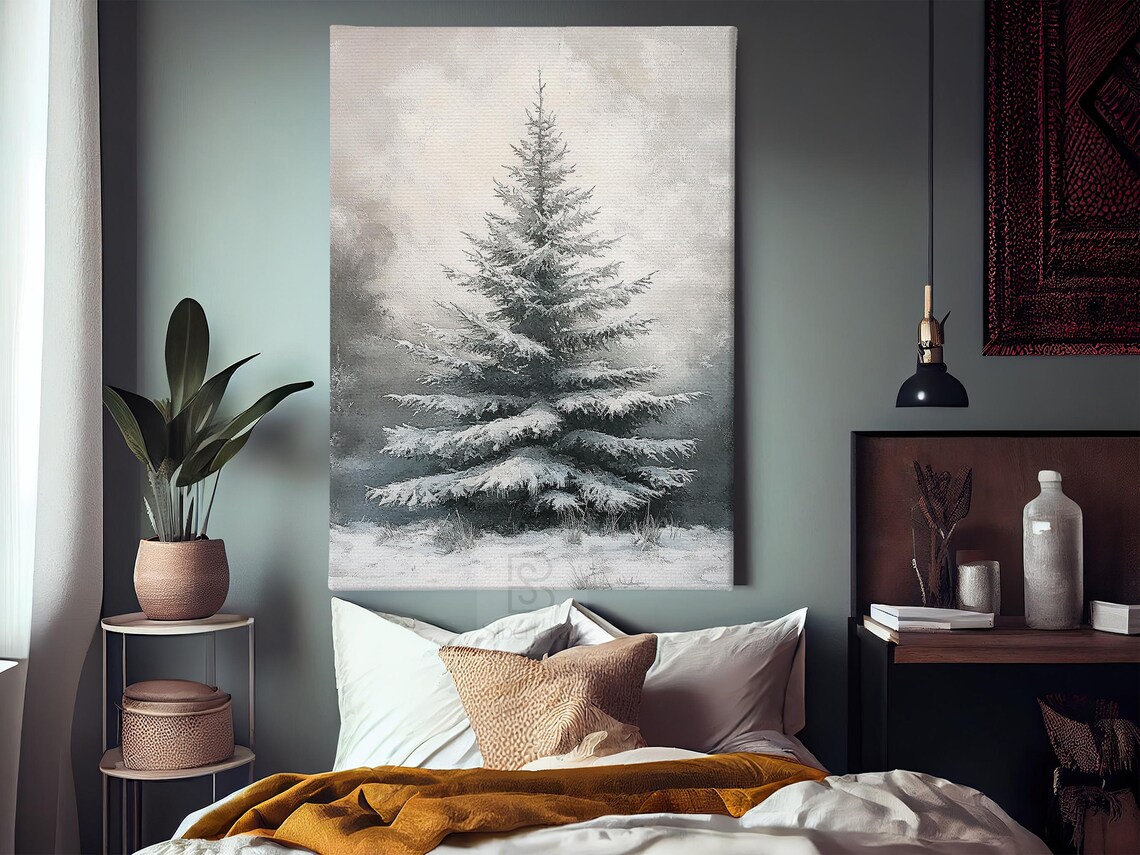 Vintage Christmas Tree Painting, Winter Holiday Poster - Image 3