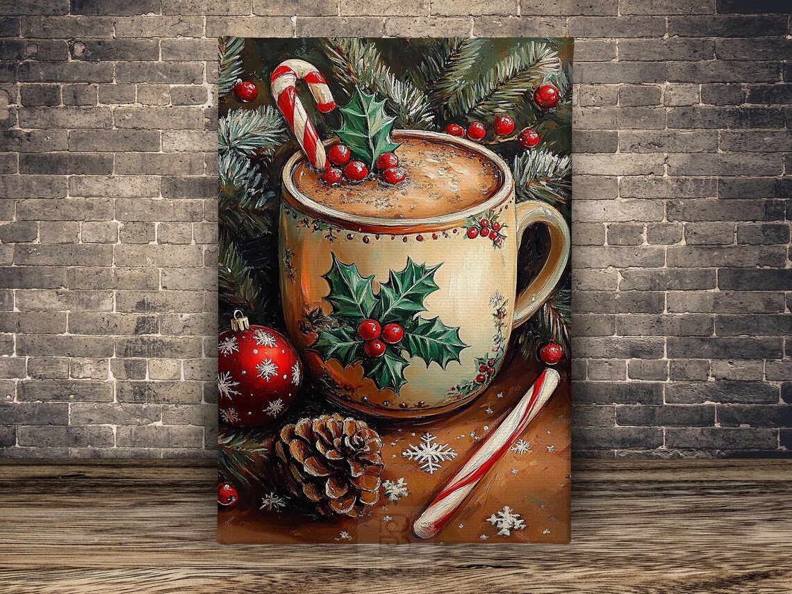 Vintage Xmas Coffee Cup Art Print, Holiday Decor - Image 2