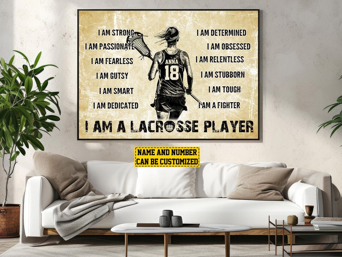 Personalized I Am A Lacrosse Player Affirmation Custom Name Number Girls Poster - Image 4