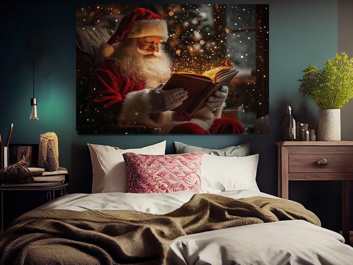 Vintage Santa Reading Book Art Print, Christian Decor - Image 5