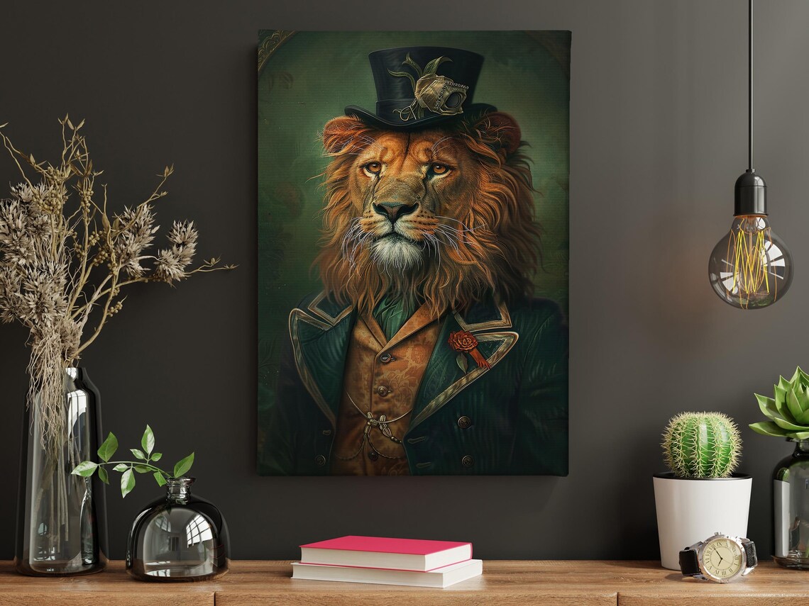 Dark Gentleman Lion Painting Gothic Lion In Suit Art Print Lion Print Wild Animal Poster Print Animal Wall Art Room Decor - Image 4