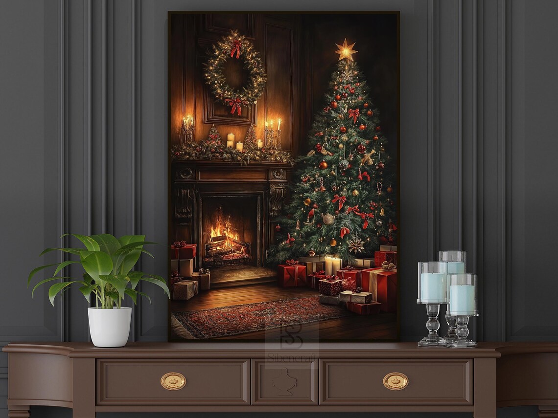 Cozy Christmas Fireplace and Tree Poster, Holiday Decor - Image 5