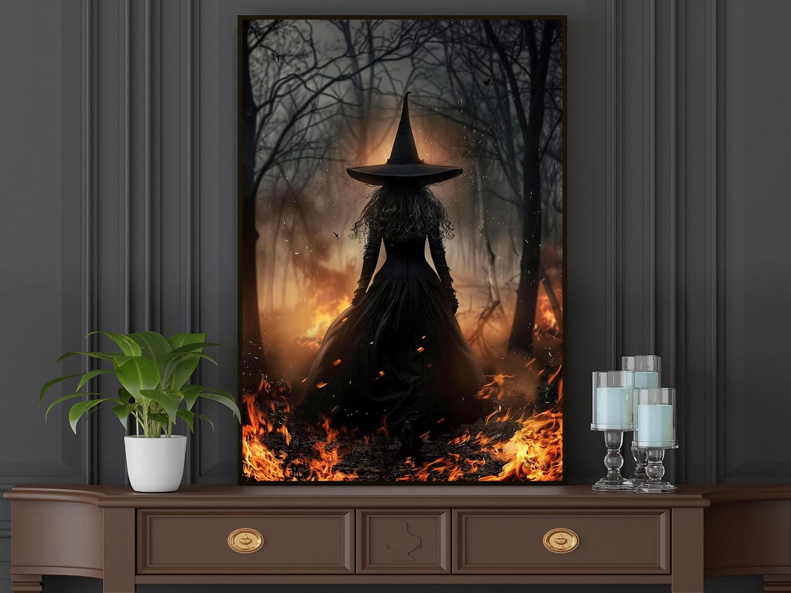 Dark Fire Witch Halloween Poster Print - Image 4