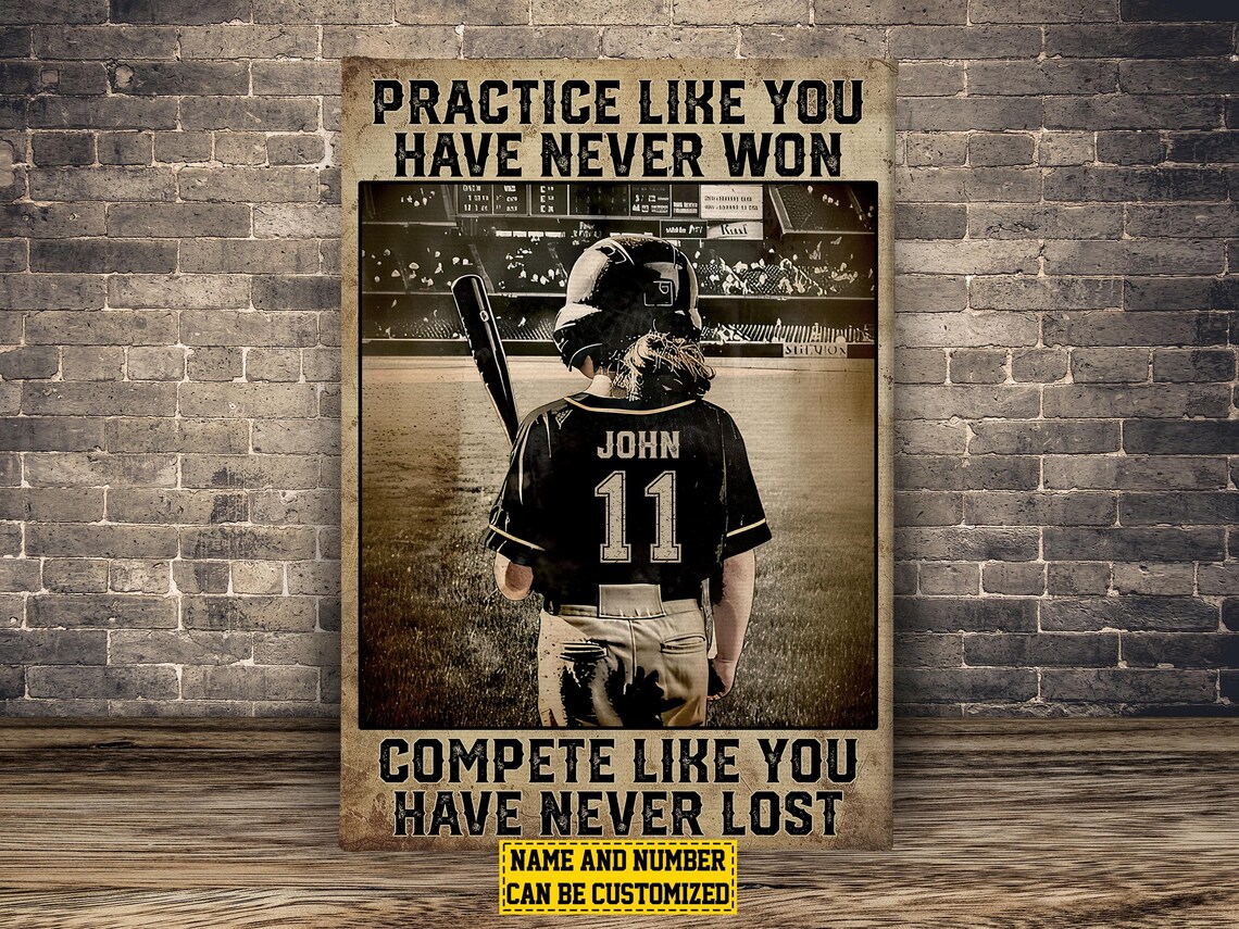 Personalized Softball Practice Compete Motivational Poster Gift - Image 2