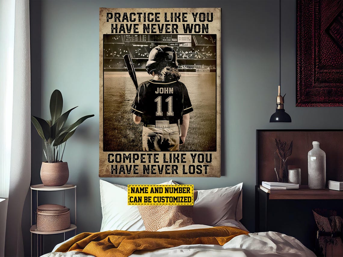 Personalized Softball Practice Compete Motivational Poster Gift - Image 4