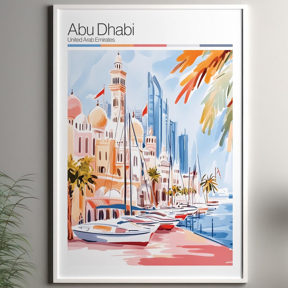 Abu Dhabi Print Soft Colors Travel Poster Colourful Wall United Arab Emirates City Decor