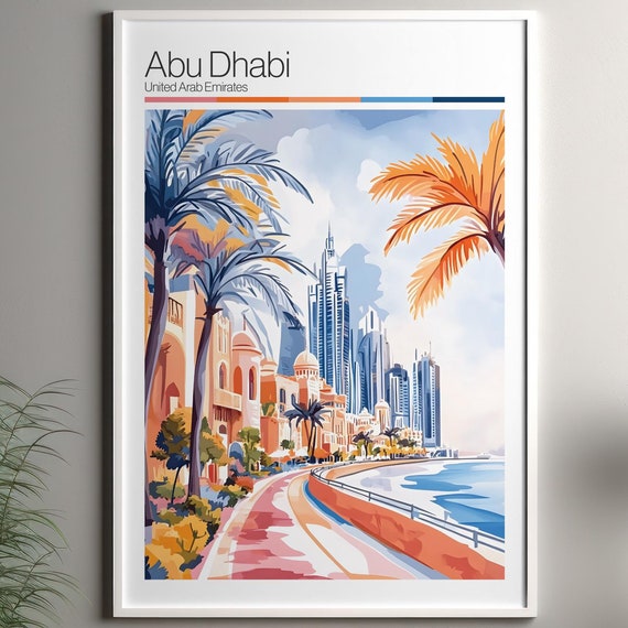 Abu Dhabi Print Soft Colors Travel Poster Colourful Wall United Arab Emirates City Decor