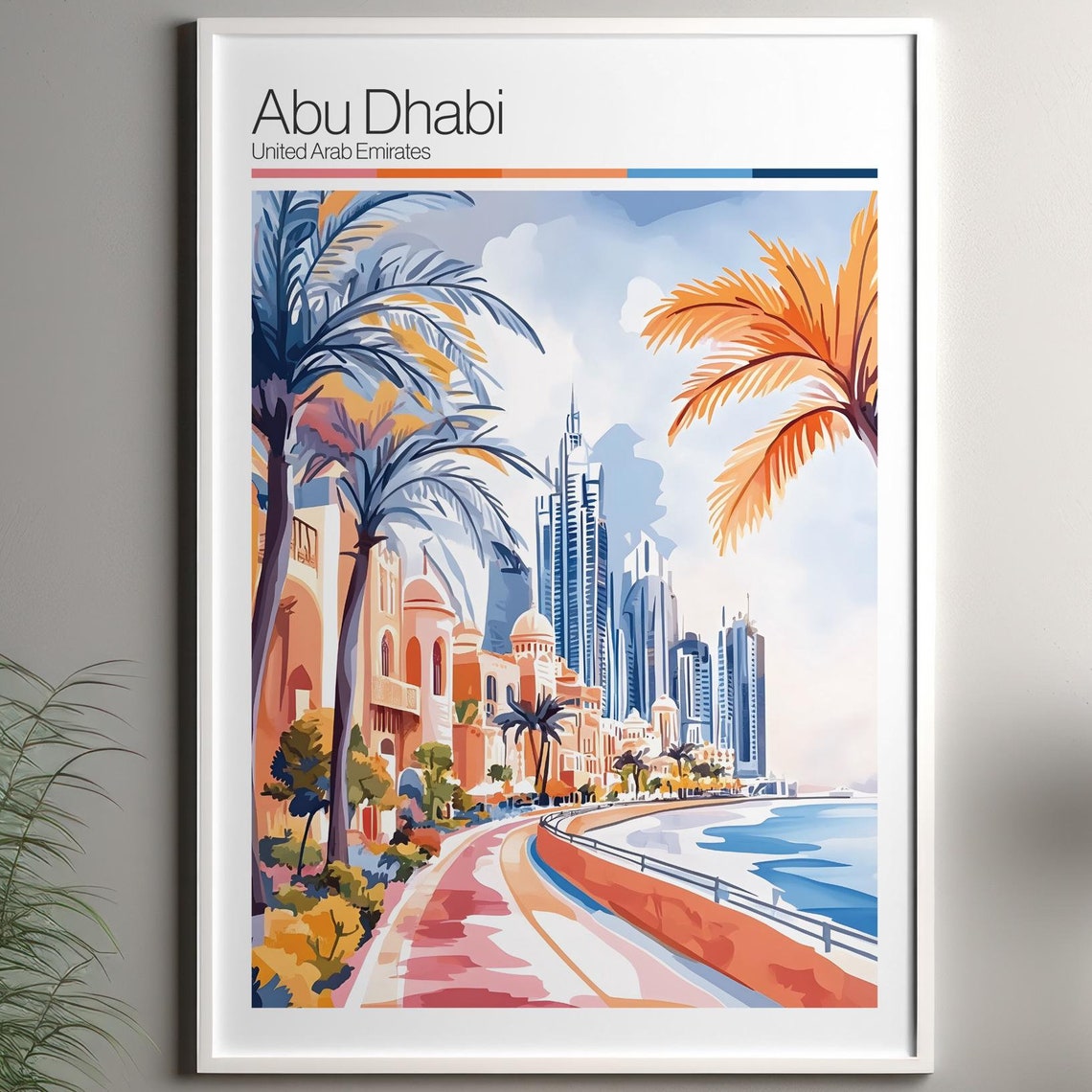 Abu Dhabi Print Soft Colors Travel Poster Colourful Wall United Arab Emirates City Decor