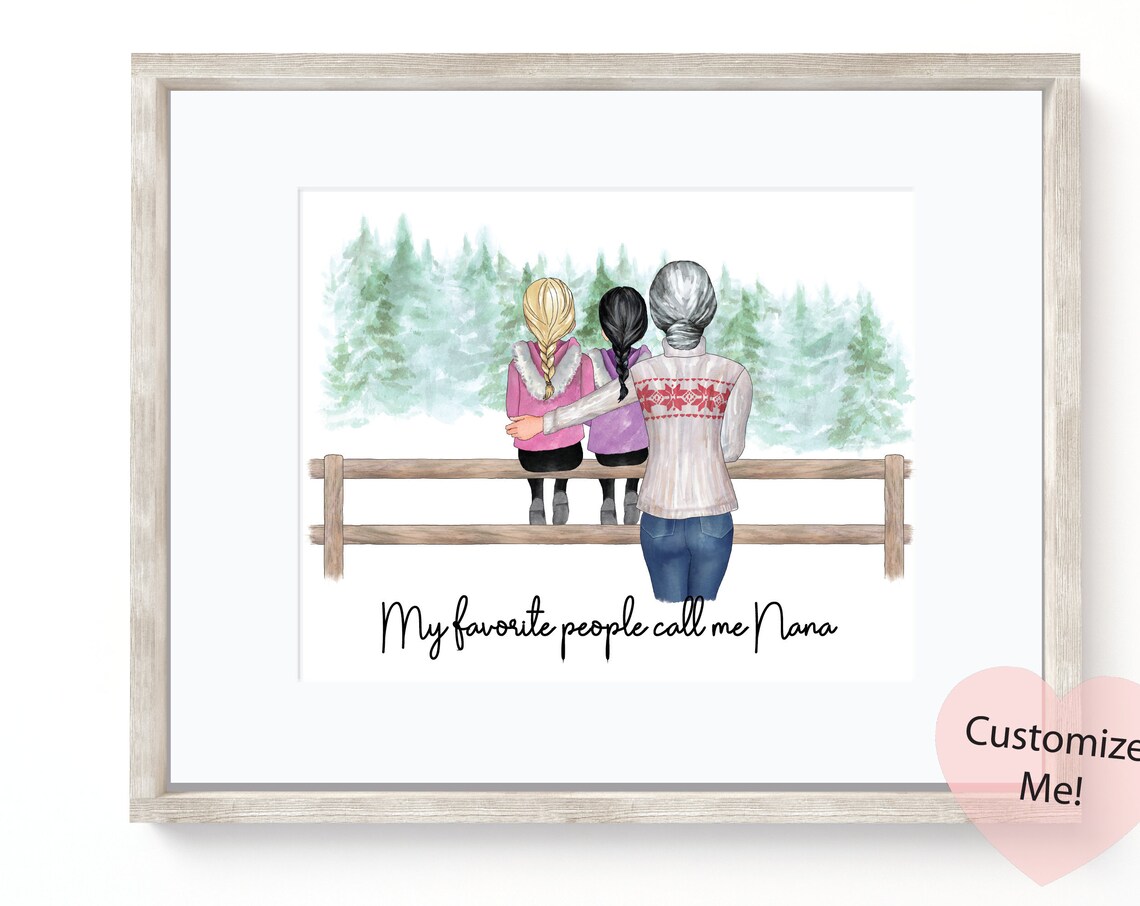 Gift For Grandma Custom Portrait Grandma And Grandkids Christmas Gift From Grandchildren Nana Gift Birthday Mothers Day Unframed