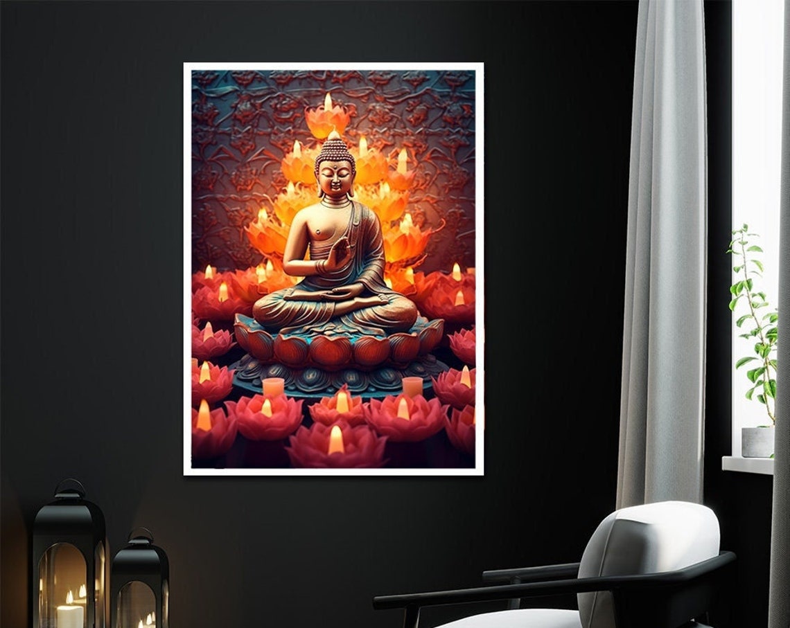 Candle Buddha Gold Buddha Woman Painting Meditation Art Meditation Wall Art Buddha Art Yoga Wall Art Print Painting - Image 3