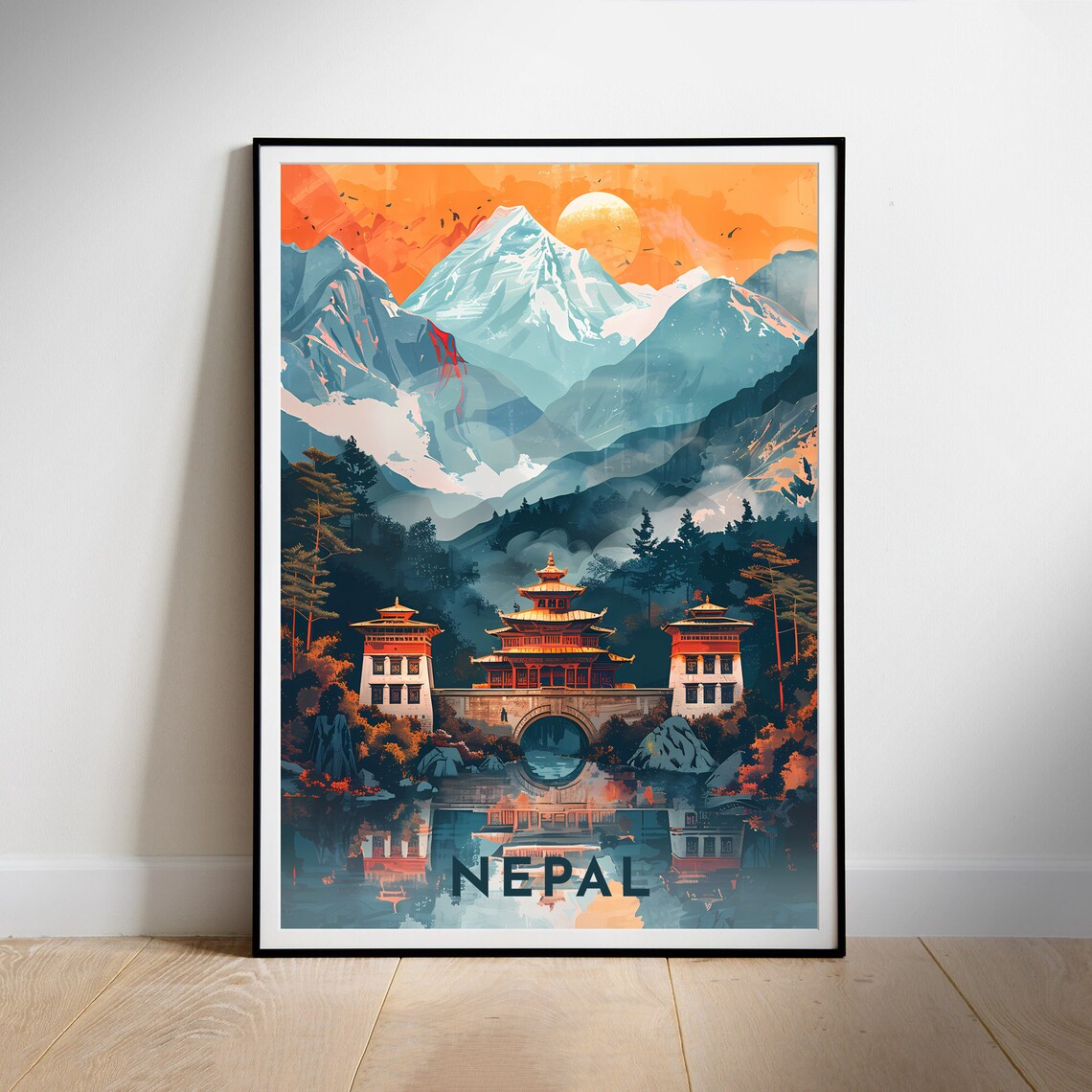 Nepal Travel Poster, Asia Travel Wall Art