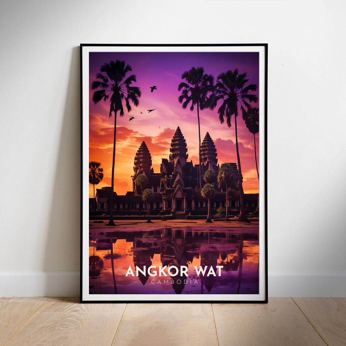 Angkor Wat Cambodia Sunset Reflection Temple Towers Travel Poster - Image 2