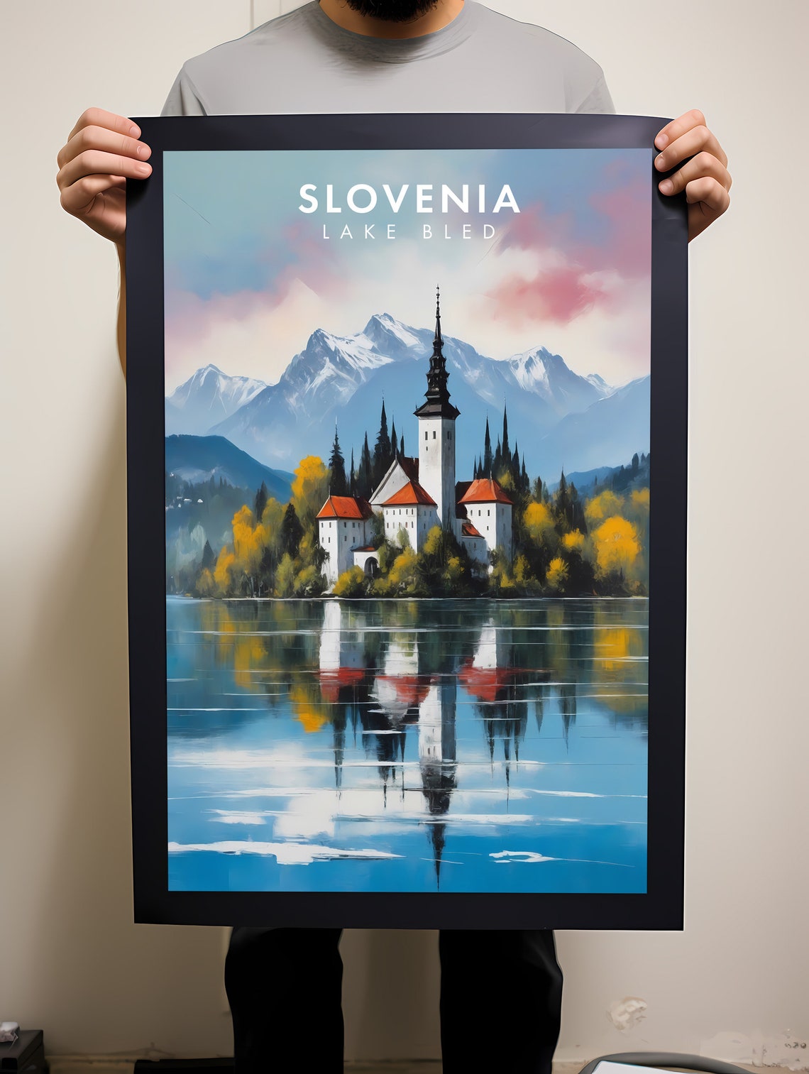 Lake Bled Slovenia Autumn Island Church Calm Mirror Lake Poster