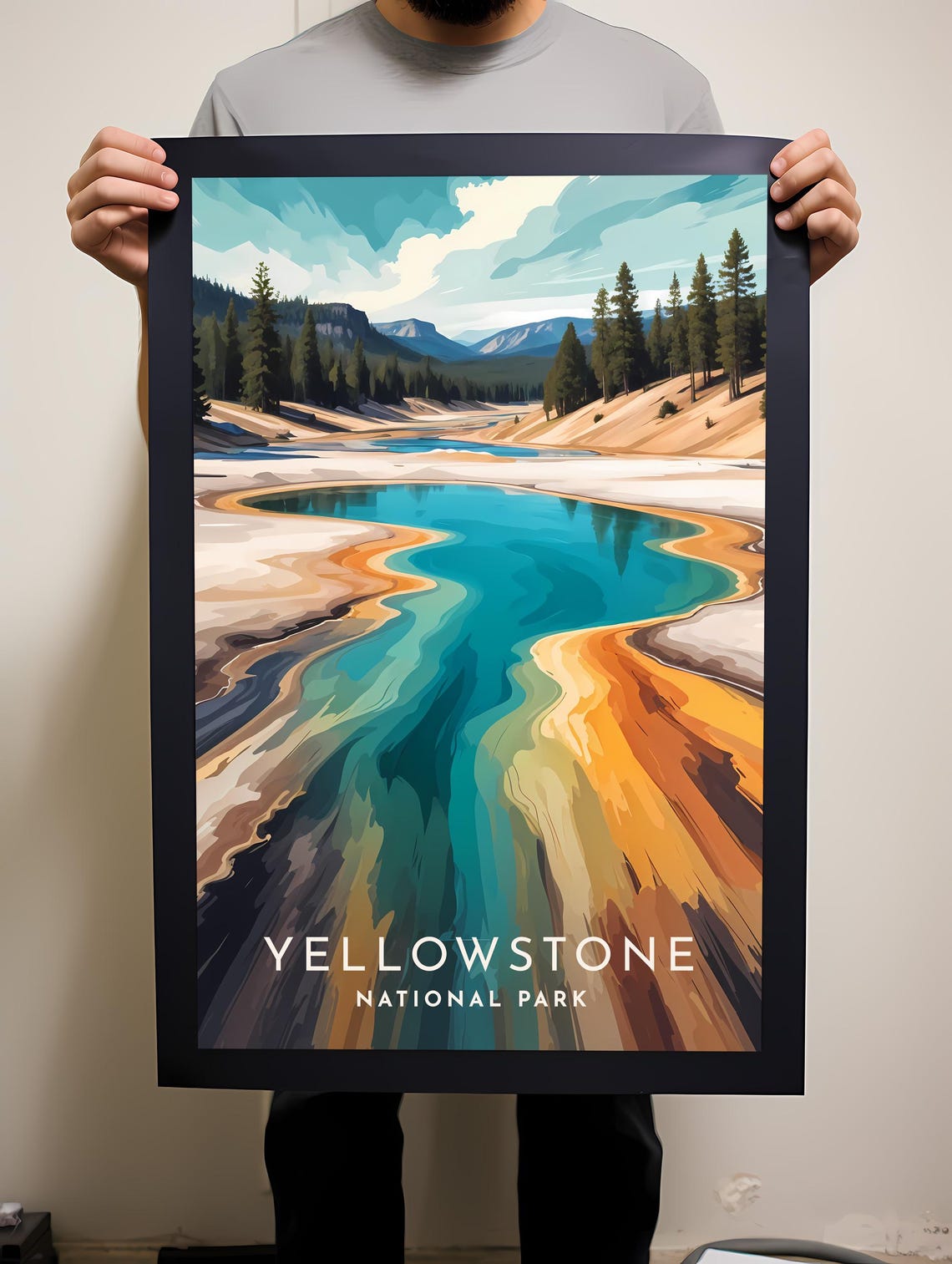 Yellowstone Turquoise Hot Spring Colorful National Park Art Poster