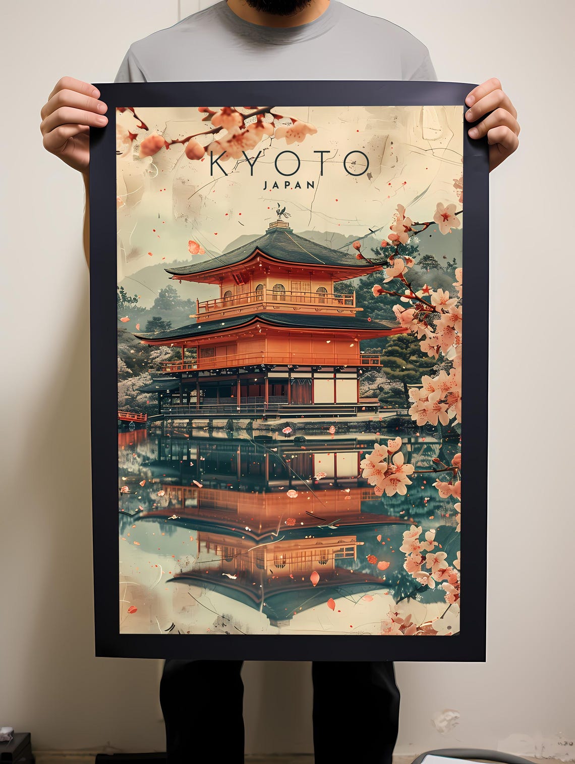 Kyoto Kinkakuji Golden Pavilion Cherry Blossom Art Travel Poster - Image 2