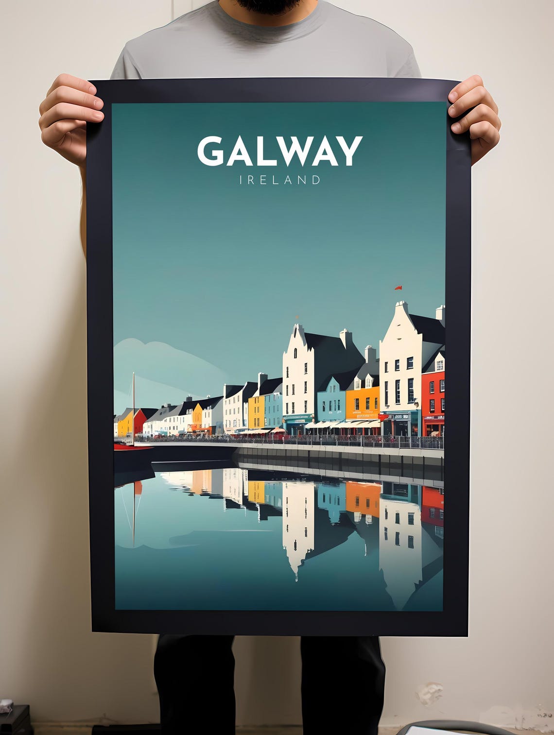 Galway Ireland Colorful Harbor Waterfront Reflections Poster - Image 2