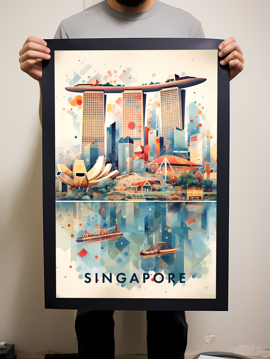 Singapore Marina Bay Skyline Colorful Geometric Art Travel Poster - Image 2