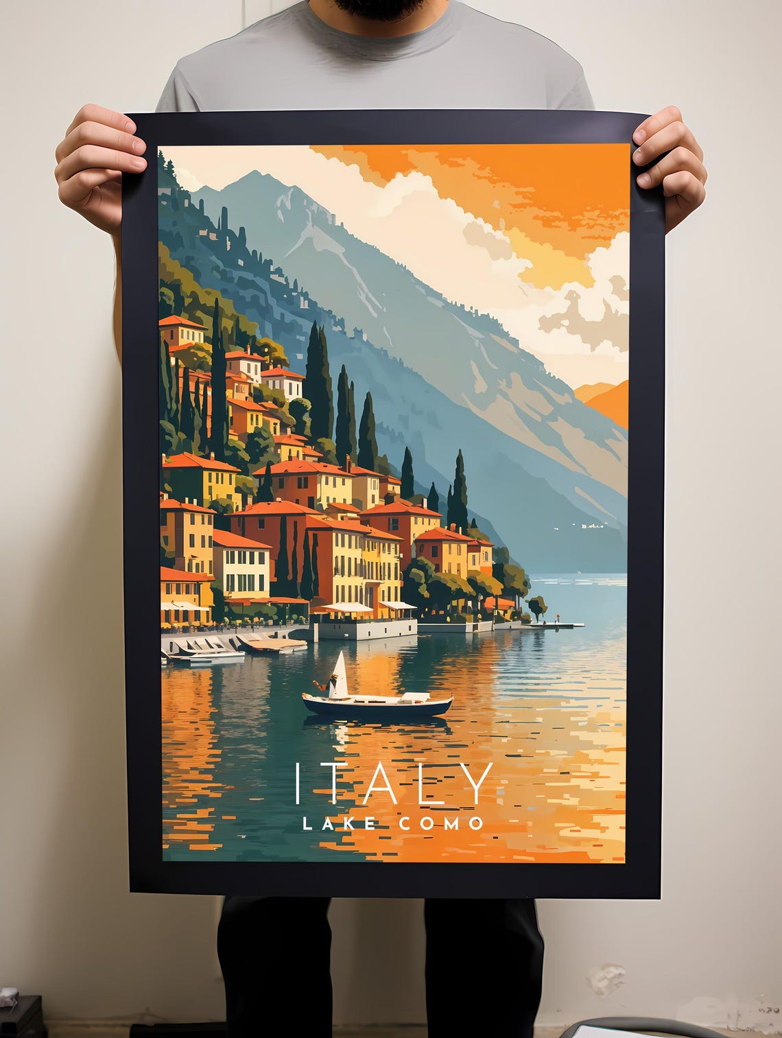 Lake Como Italy Sunset Lakeside Village Panorama Travel Poster - Image 2