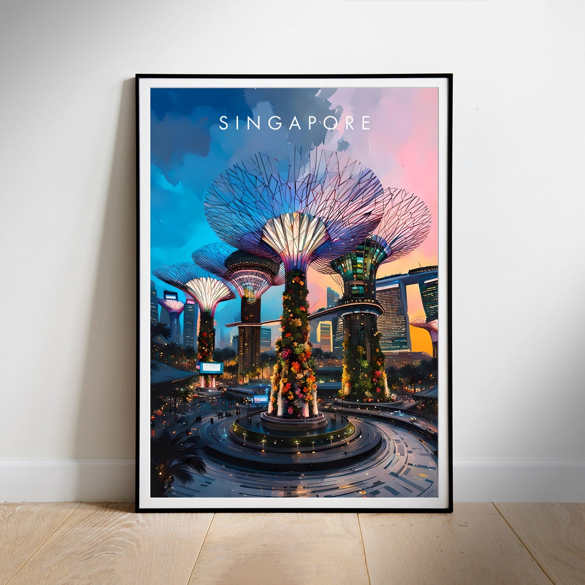 Singapore Supertrees Gardens by the Bay Colorful Travel Poster