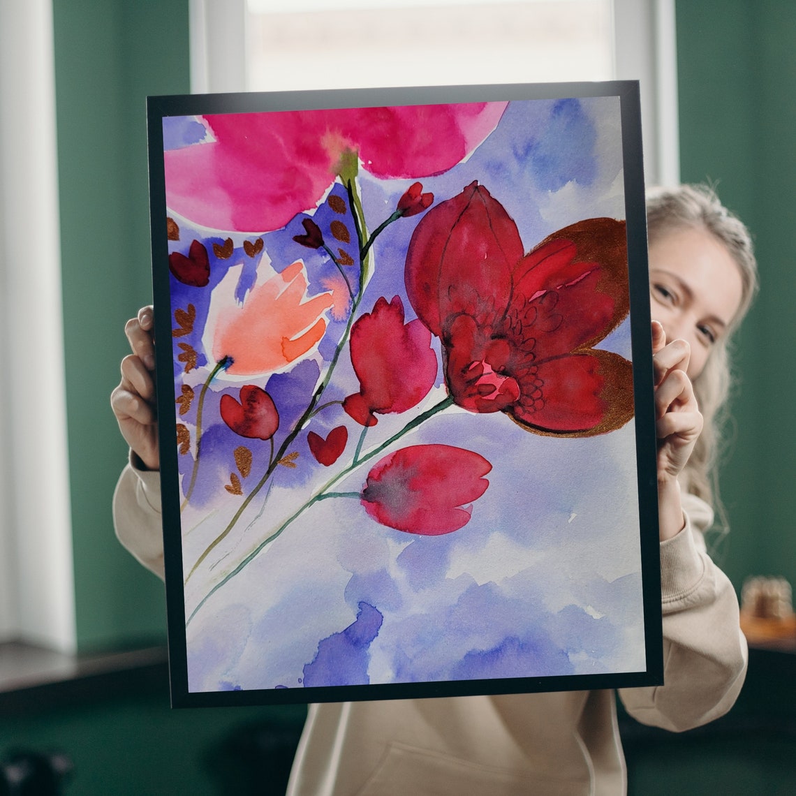 Romantic Pink Poppies Watercolor On Dreamy Lavender Sky Poster
