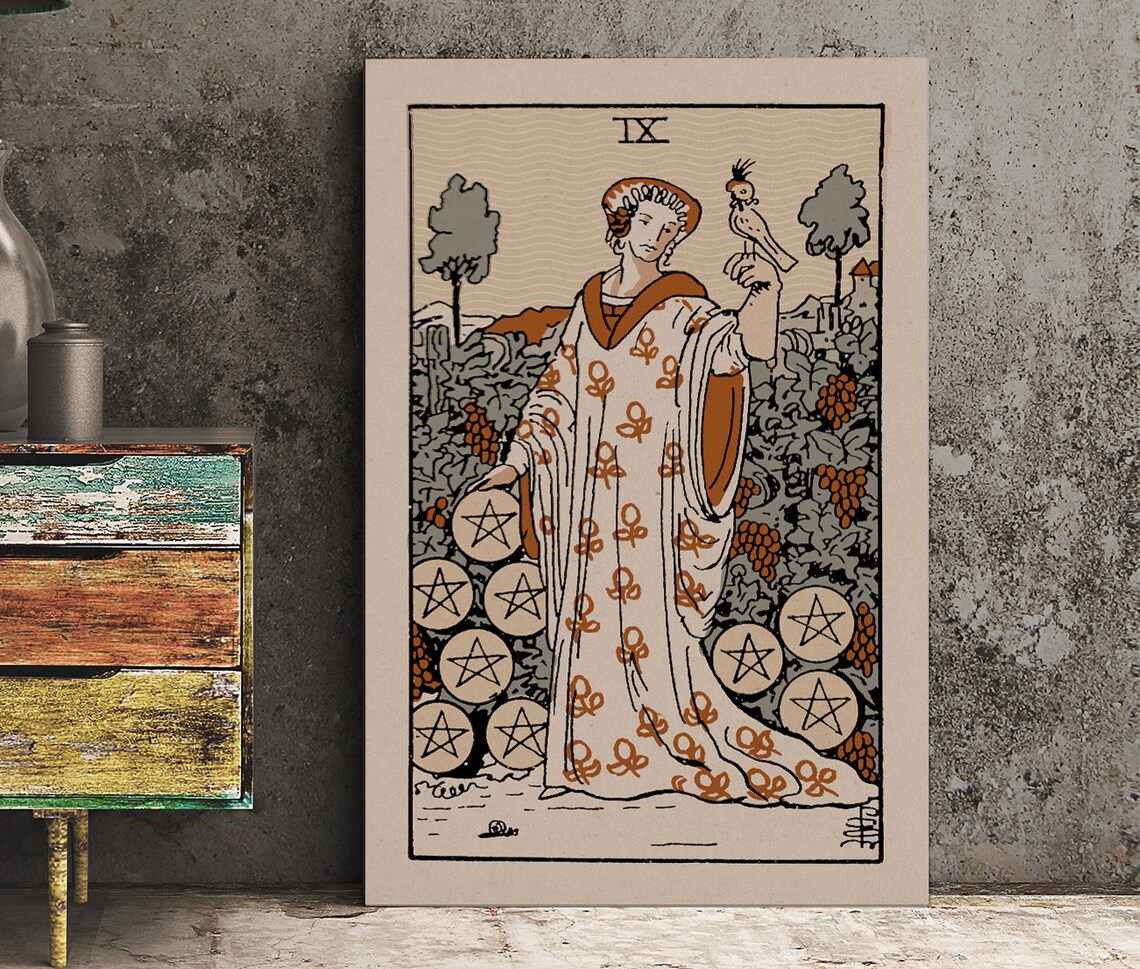 Nine Of Pentacles Tarot Card, Eclectic Tarot Poster