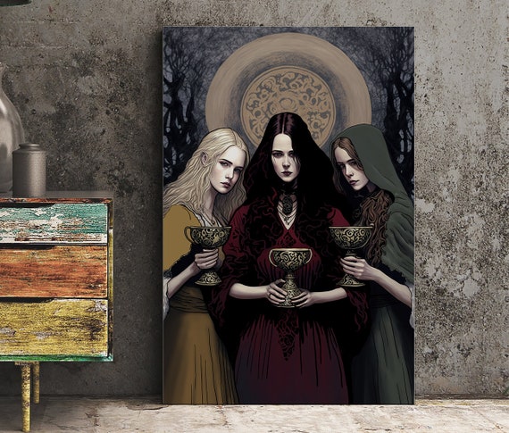 Hecate Moon Goddess Poster Painted Wiccan Triple Goddess Print Hekate Witchy Painted Print No Frame