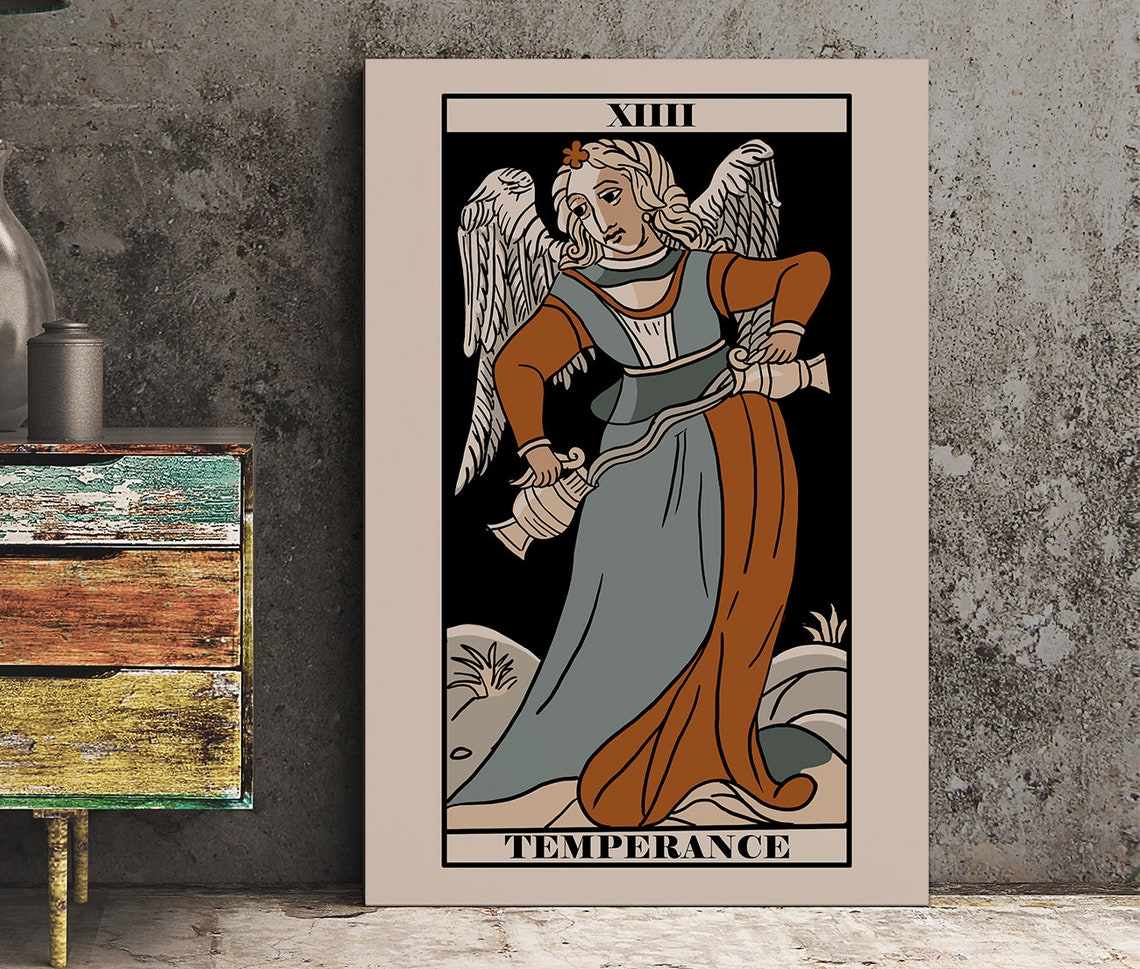 Temperance Tarot Card Vintage Marseille Style Angel Art Poster