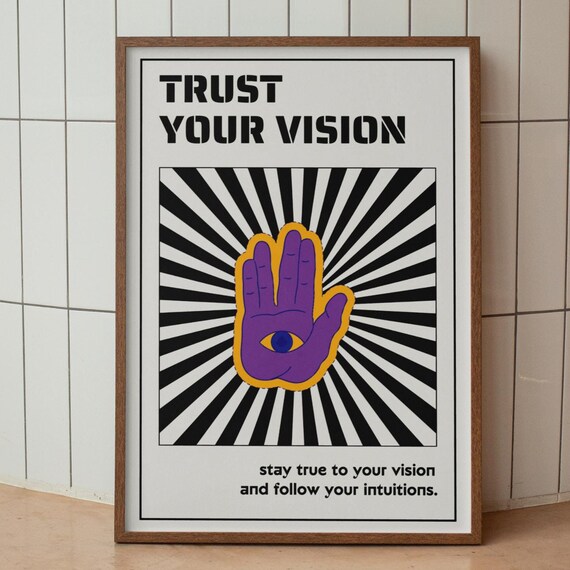 Trust Your Vision Purple Hamsa Hand Evil Eye Sunburst Quote Poster