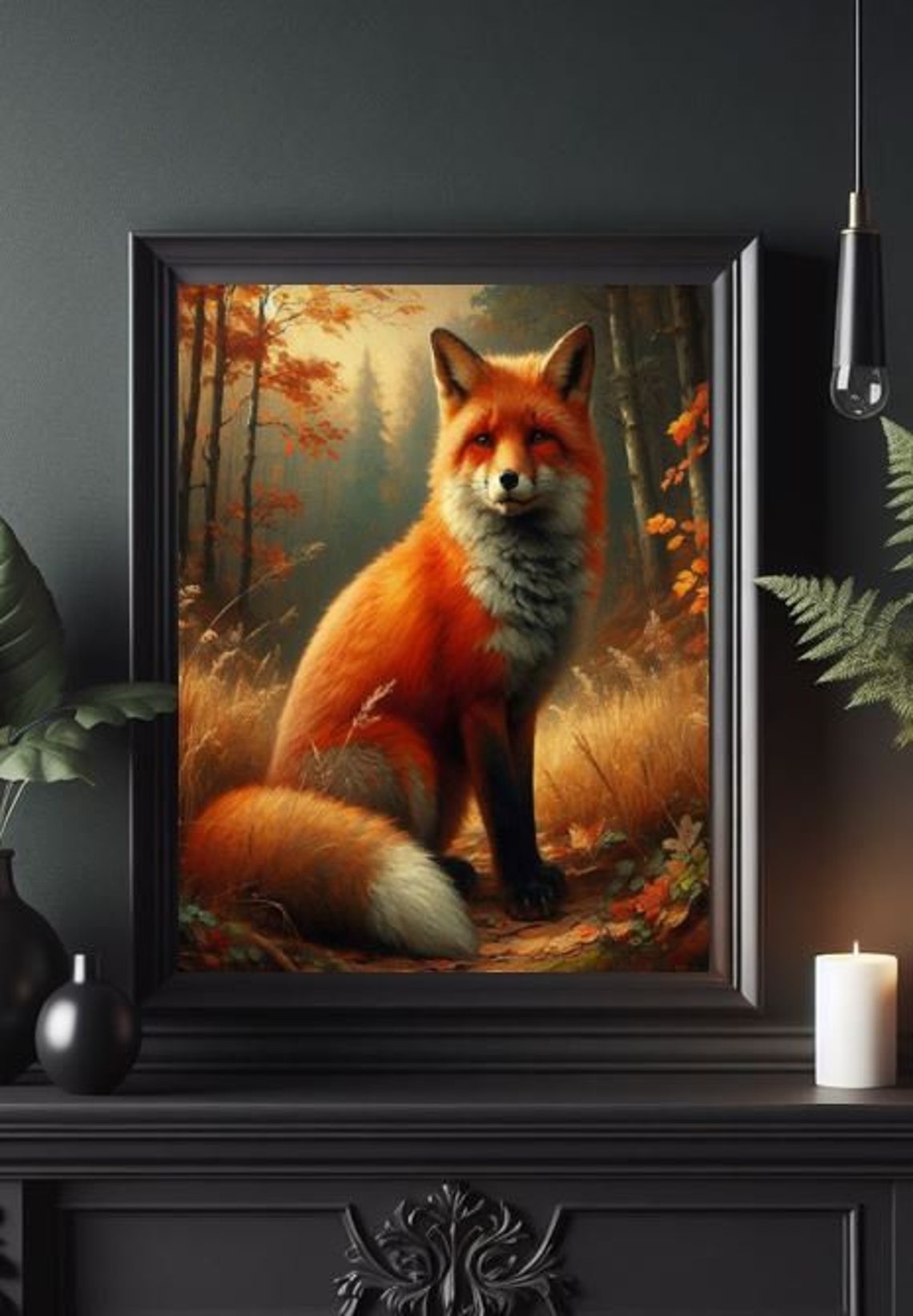 Red Fox in Autumn Forest Dark Academia Vintage Oil Style Art Poster