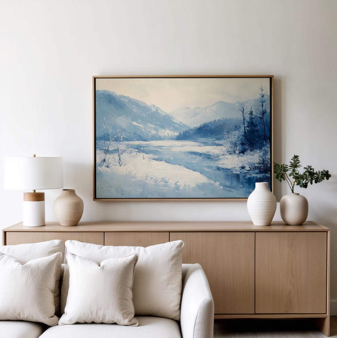 Serene Blue Winter Mountain Valley With a Snowy River Poster - Image 4