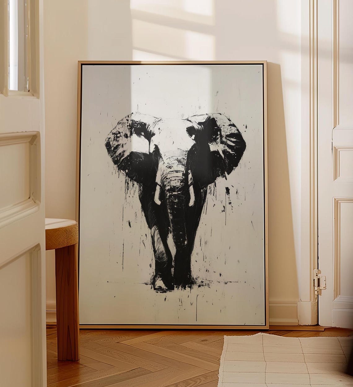 Striking Abstract Black and White Elephant Head Modern Art Poster