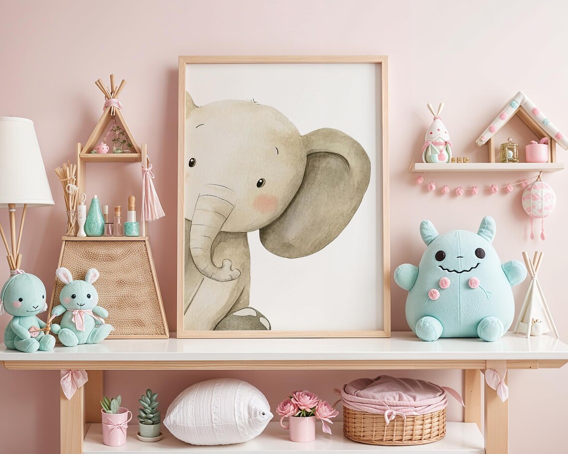 Watercolor Elephant Baby Animal Kids Wall Art Print - Image 3