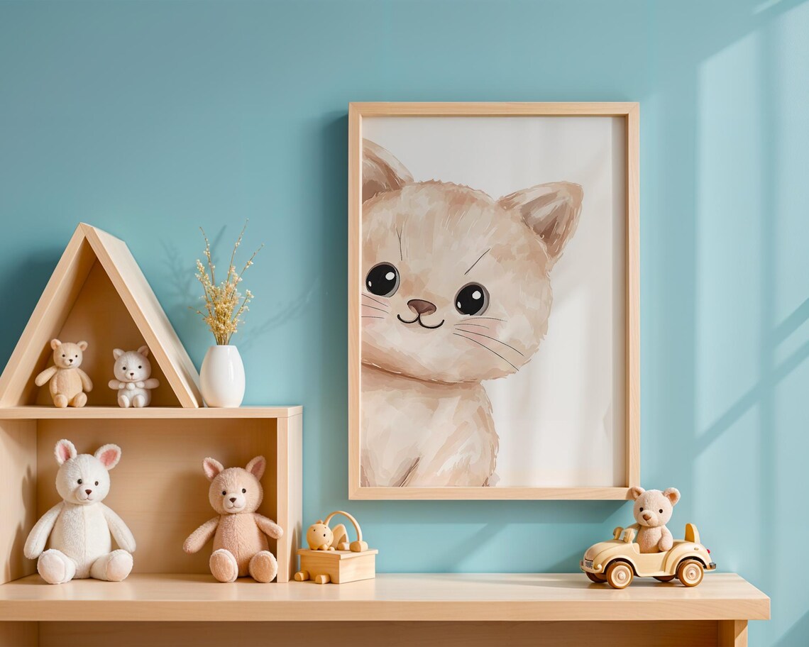 Adorable Cute Watercolor Kitten Nursery Wall Art Big Eyes Baby Cat - Image 4