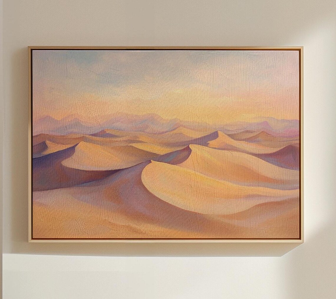 Vast Desert Sand Dunes at Sunrise in Warm Pastel Tones Poster - Image 5
