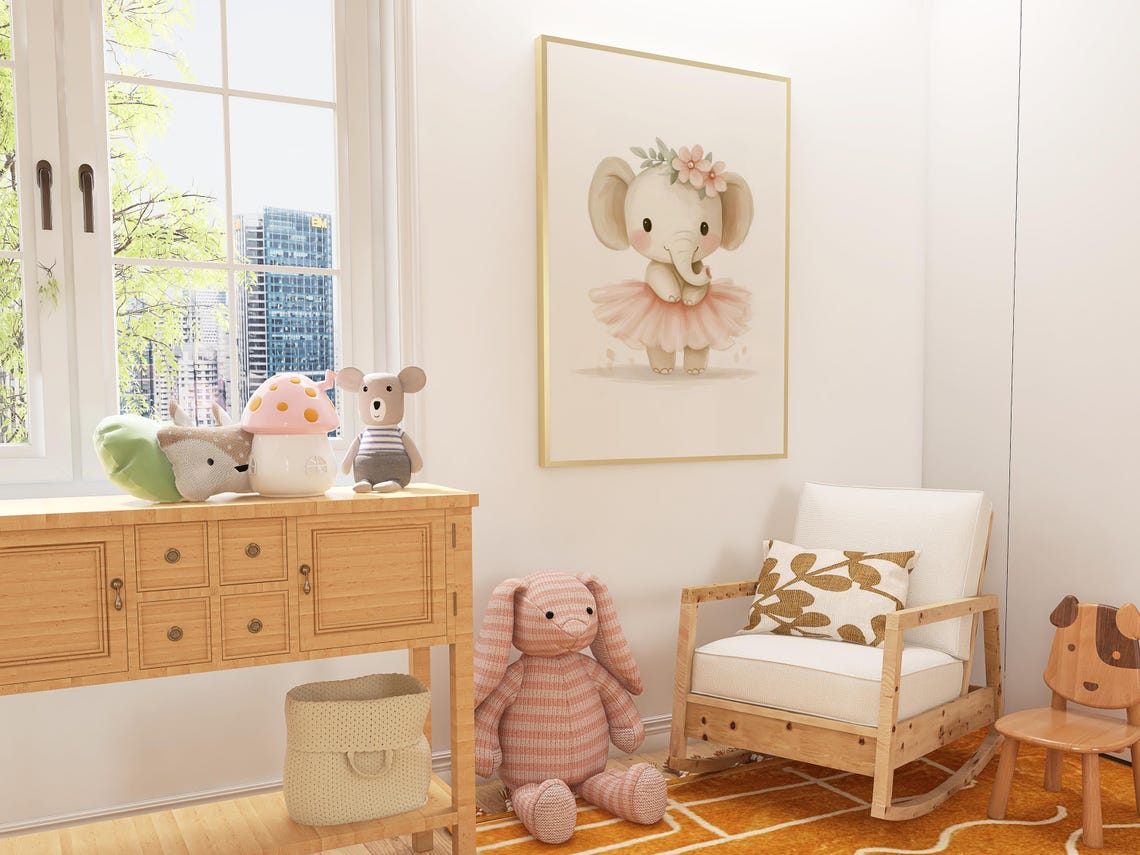 Whimsical Baby Elephant in Tutu with Flower Crown Nursery Art Poster - Image 4