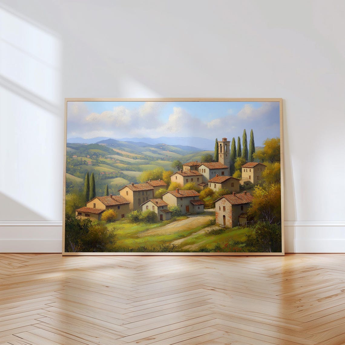 Tuscan Hill Village With Cypress Trees and Bell Tower Poster - Image 2