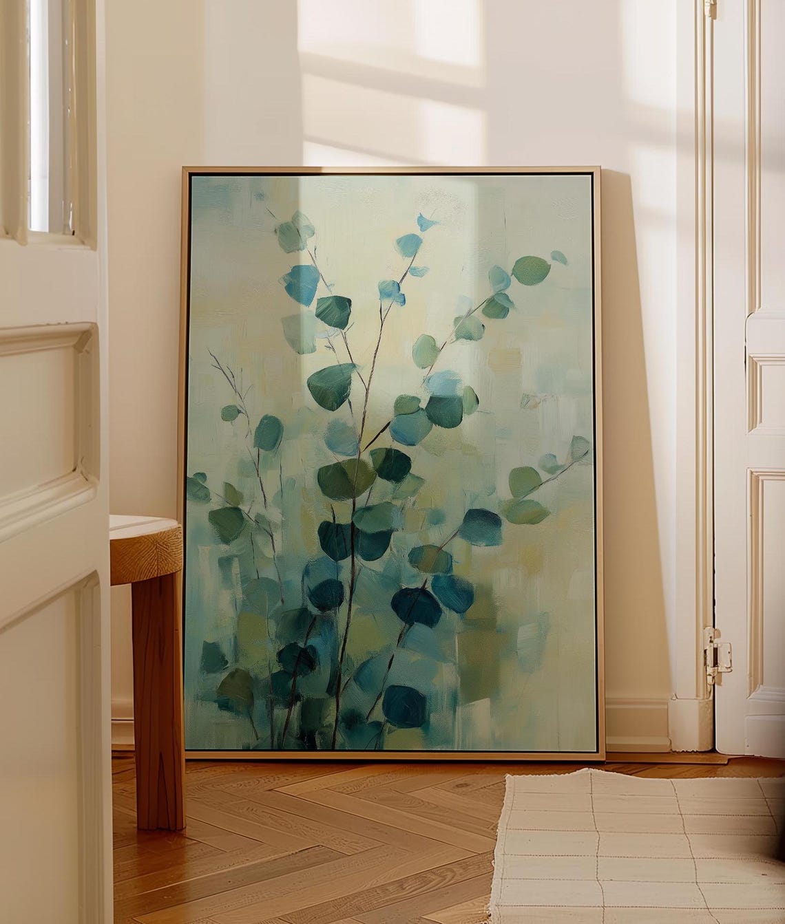 Green Eucalyptus Leaves Watercolor Style Botanical Branch Poster